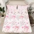 thumbnail image 2 of Feelyou Pink Princess Bow-tie Twin Sheet Sets for Kids, Kawaii Love Heart Twin Fitted Sheet, Spring Flower Floral Flat Sheet, Microfiber Bedroom Decor, 3 Pieces, 2 of 7