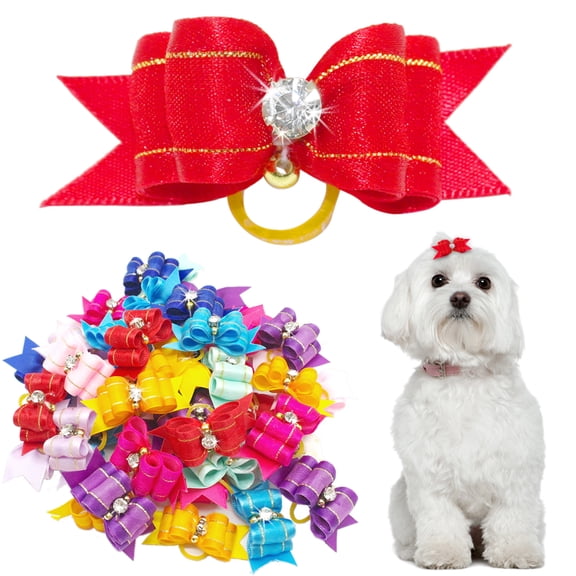 Didog 20pcs Pet Dog Grooming Hair Bows Rubber Bands Pet Cat Headdress Accessory Topknot--Dog Cat Hair Bows Assorted Bowknots Puppy Kitten Dog Grooming Accessories