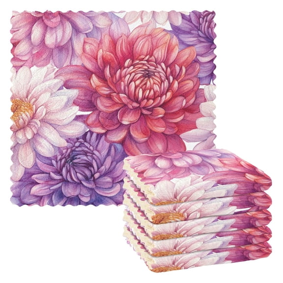 6 Pieces of Kitchen Towels 11x11Inch Kitchen Dish Cloths Kitchen Dish Towels Reuseable Cleaning Cloths Chrysanthemums Purple