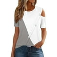 thumbnail image 2 of Njoeus Womens Tops Y2K Tops Women's 2024 Summer Casual And Comfortable Patchwork Color Cold Shoulder Button Splicing Short-Sleeved Round Neck Top/Shirt Women Shirt Plus Size Shirt Summer Savings, 2 of 7