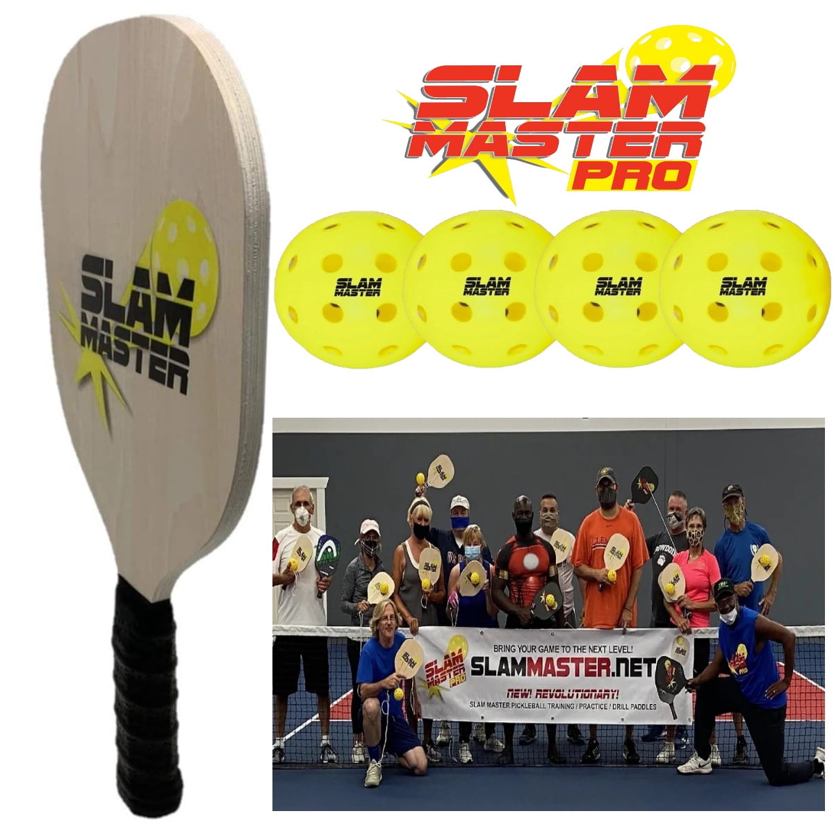 Slam Master Wood Pickleball Paddle & Premium Outdoor Pickle Balls – Lightweight Paddle for All Ages & Levels – Perfect for Tournament or Rec Play – Four Balls Included w/Lifetime Replacement Guarantee