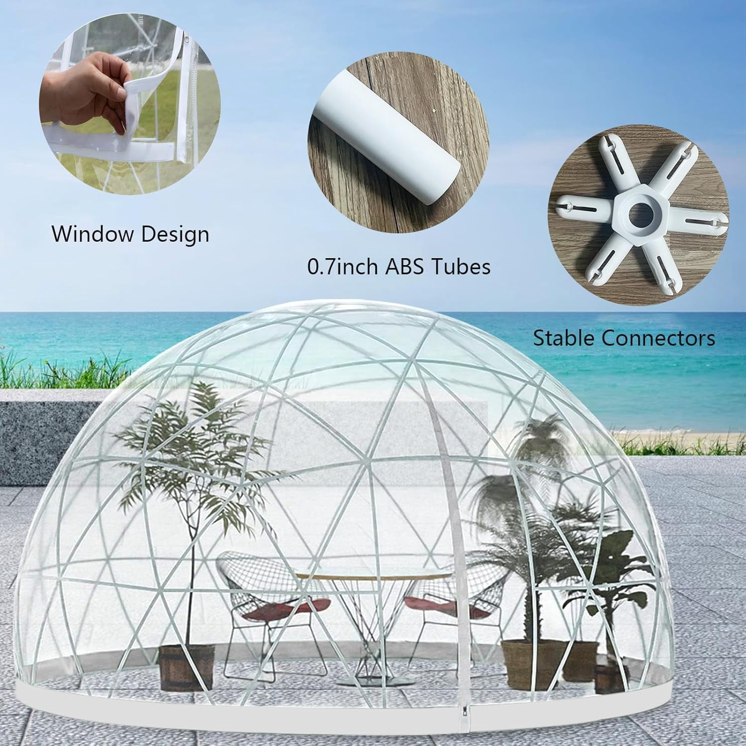 Esheno Garden Dome Tent 9.5x5.7FT PVC Transparent Cover Weatherproof Geodesic Bubble for Patio Party Greenhouse (White)
