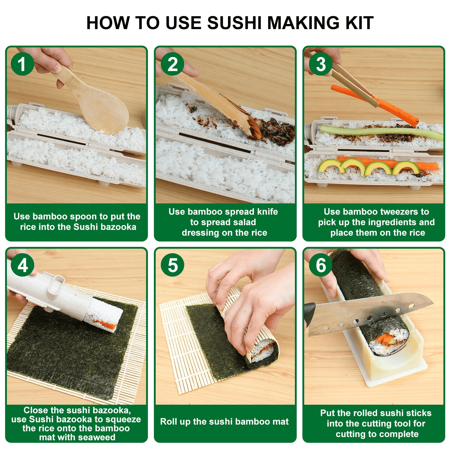 MotBach 4 Pack 9.5 X 9.5 Bamboo Sushi Mat, Bamboo Sushi Roller, Sushi  Rolling Mat, Chef Grade Sushi Making Kit for Home, Restuarant New. Never  open for Sale in Matthews, NC - OfferUp