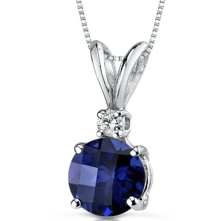 Peora 1.50 Carat T.G.W. Round-Cut Created Blue Sapphire and Diamond Accent 14kt White Gold Pendant, 18