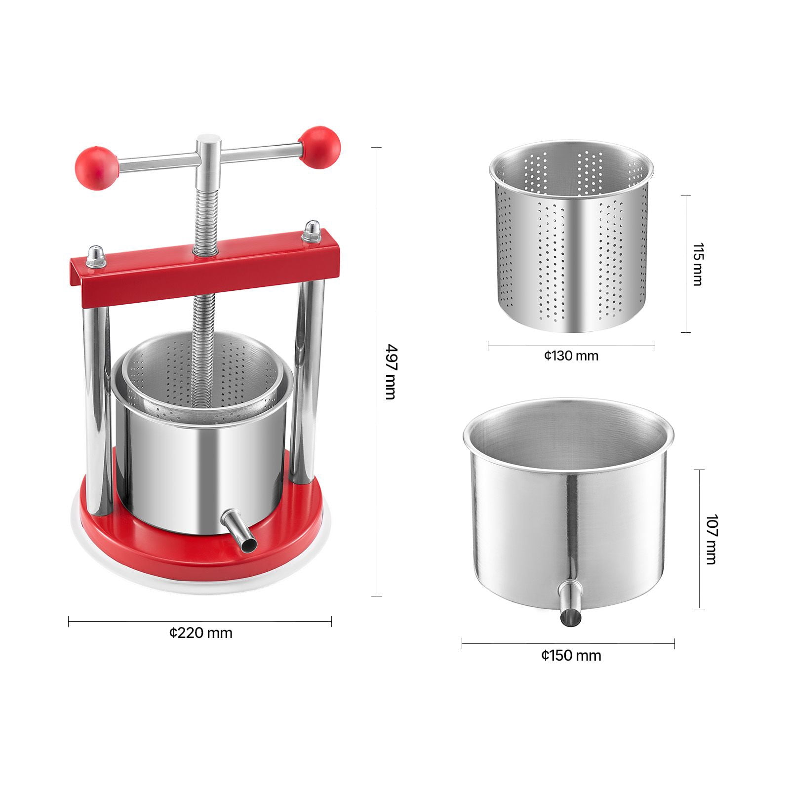 0.44 Gal Fruit Wine Press with 304 Stainless Steel, Manual Juice Maker, 2 Filter Bags, T-Handle, for Apple Grape Olive Oil Pressing