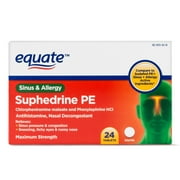 Equate Sinus & Allergy Suphedrine PE Nasal Decongestant Tablets, 24 Count