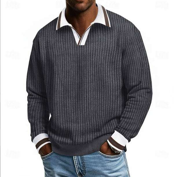 Ceisia Men's Casual Striped Half Button Round Neck Pullover with Pocket Daily Fashion Top Gift