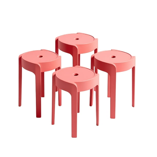 Set de 4 bancos de plástico apilables de 45 cm color rojo