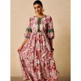 thumbnail image 7 of Multicolor Floral Print V-Neck Tie Front Maxi Dress With Puffed Sleeves And Tassels, 7 of 7