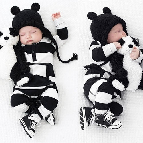 Newborn Infant Baby Boys Girls Romper Bodysuit Jumpsuit Outfits Striped Clothes 