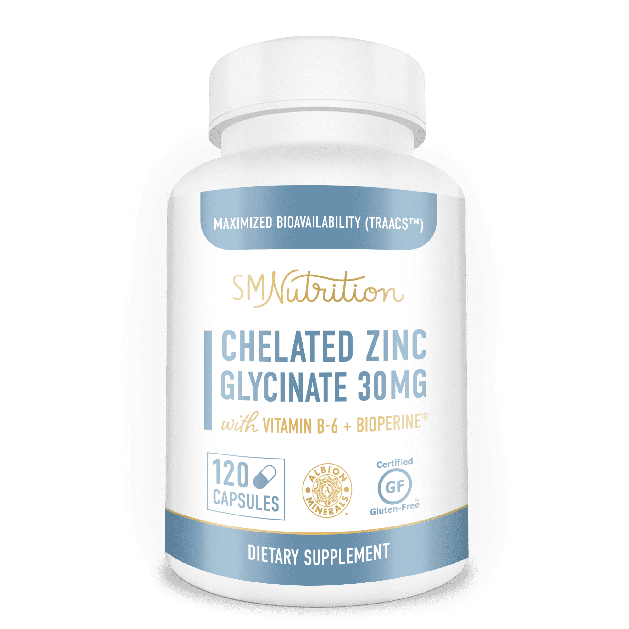 Zinc Glycinate Chelate 30 mg Supplement (120 Capsules) TRAACS Chelated