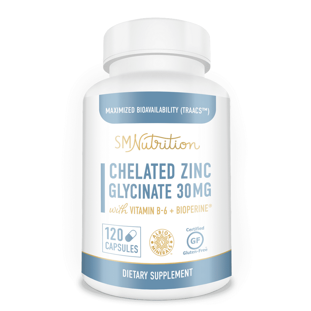 Zinc Glycinate Chelate 30 mg Supplement (120 Capsules) TRAACS Chelated