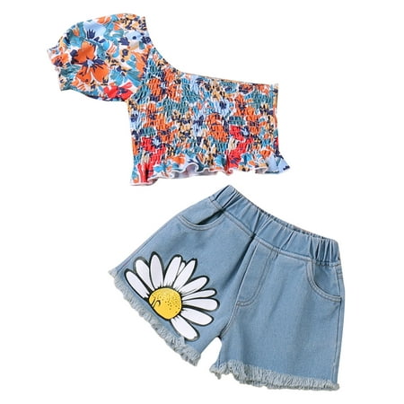

HIBRO Summer Toddler Girls Sleeveless Floral Prints Tops Shorts Two Piece Outfits Set For Kids Clothes Long Baby Girl Short Set