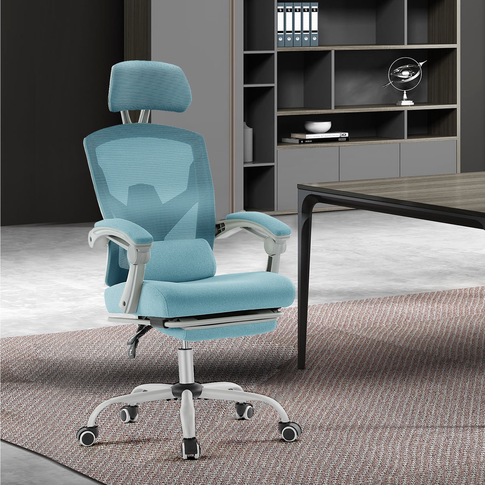 JOINSUN Ergonomic Office Chair, High Back with Adjustable Lumbar Support, Headrest, Footrest, Blue