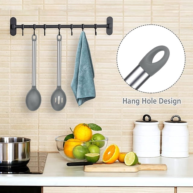Juego de 2 cucharas de cocina grandes de silicona, antiadherentes, divididas, sólidas, para servir, mezclar, resistentes al calor, resistentes a los ara?azos y sin BPA (gris) LingWen 8390612382628