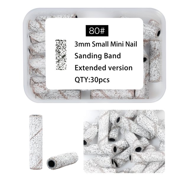 30/40PC 3mm Mini juegos de bandas de lijado extralargas para eliminación de gel acrílico y pulido 80 # 120 # 180 # 240 # Broca para cutículas de acero inoxidable