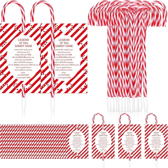 YHH 20-Pack Red White Plastic Candy Cane Ballpoint Pens with Legend Cards, 7.48-Inch Black Ink Christmas Writing Gift Set for Church Events