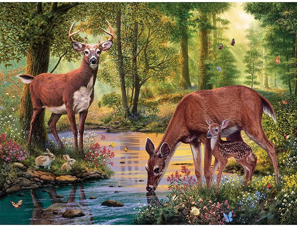 1000 Piece Jigsaw Puzzle for Adults - Woodland Stream - 1000 pc Deer Stream  Forest Tree Flower Nature Water Animals Woods Jigsaw by Artist Steve Read -  