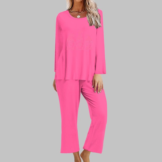 Puntoco Mujer Otoño Moda Cáncer De Mama Impreso Cuello Redondo Manga Larga + Pantalones Traje Sandía Rojo Xxl