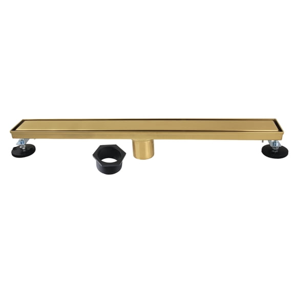 Kingston BSF2427 Watercourse 24-Inch Stainless Steel Linear Shower Drain with Reversible Tile Insert and Flat Grate in Brushed Brass