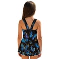 thumbnail image 2 of Xixirimido Blue Butterflies Stars Print Girls One-piece Swimsuits Sleeveless Swimwear with Skirt & Built-in Shorts Hawaiian Beach Vacation Modest Bathing Suit, 8-9 Years, 2 of 7