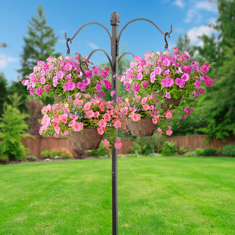 Panacea 84" Steel Black 4-Way Shepherd's Hook for Bird Feeder & Hanging Baskets