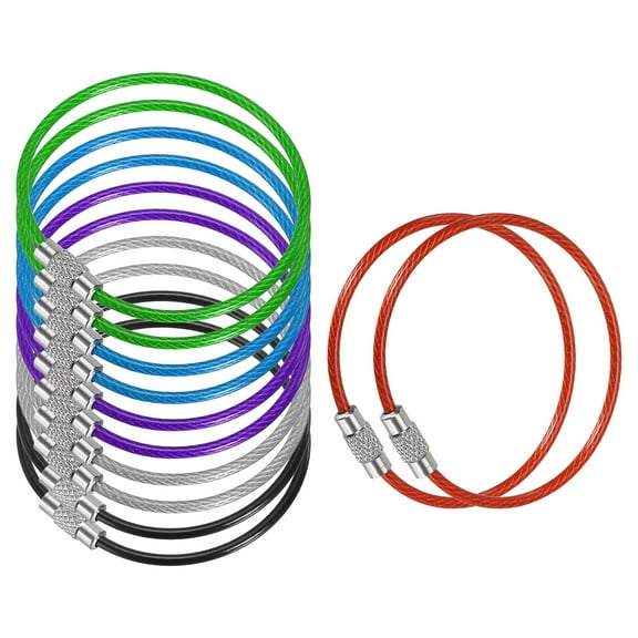 6.3 Inch Stainless Steel Wire Keychain Cable Key Ring Loop, Multicolor, 12 Pack