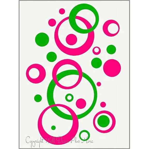 Hot Pink & Lime Green Wall Circle Bubble Stickers Rings & Dots Decals 50 pc 11