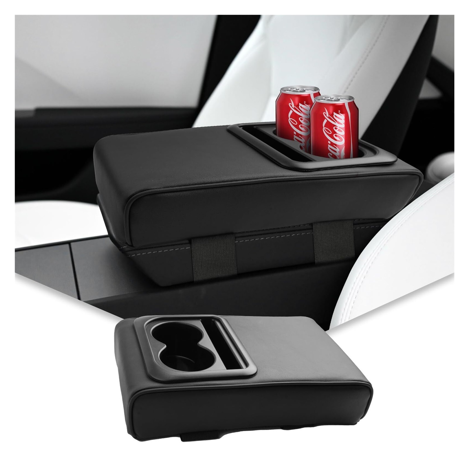 GUANGHUI Auto Center Console Armrest Pillow Arm Rest Cover Memory Foam Car Armrest Cushion with Cup Holder & Phone Holder Car Interior Accessories Armrest Booster Cushion Universal for Most Car