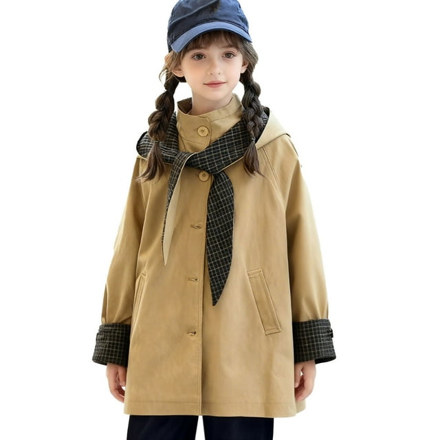 SDNall Children's Plaid Patchwork Windbreaker Jackets with Detachable Hood, for Middle and Large Children