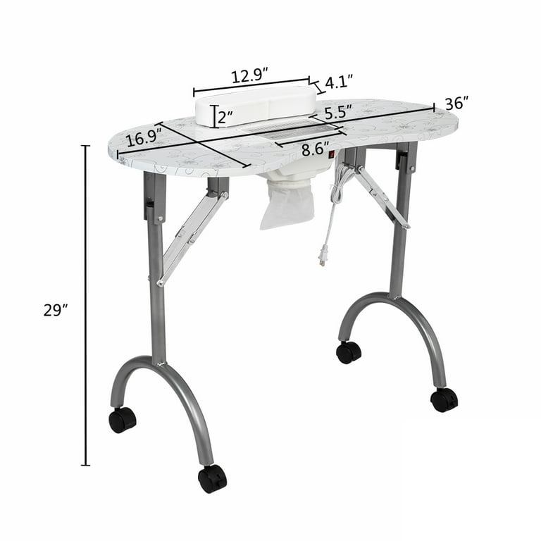 Omysalon Manicure Table Nail Desk w/Electric Dust Collector Black/Whit