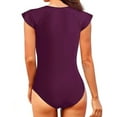 thumbnail image 3 of Womens Zipper Front Swimsuits Flutter Sleeve Modest Bathing Suits Tummy-Control One Piece Swimwear Wine, M, 3 of 4