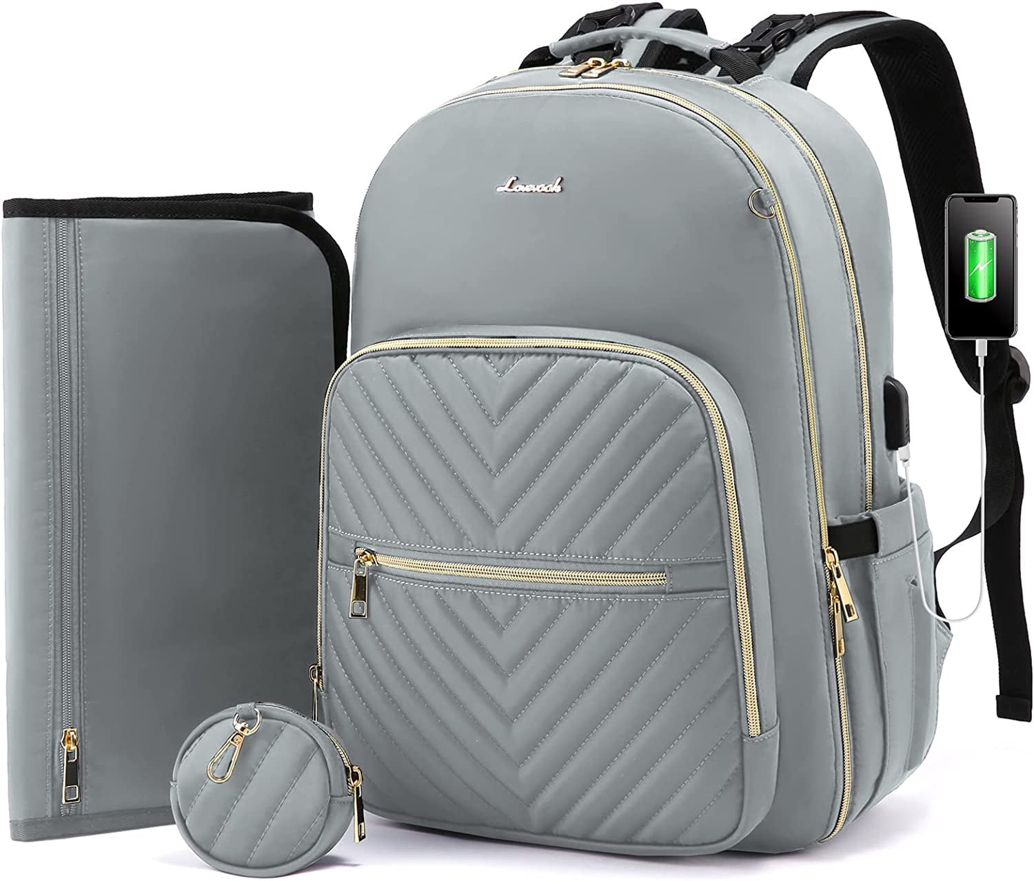 Diaper Bag Backpack, YOUIGIFTS Quilted Baby Bag with Changing Pad