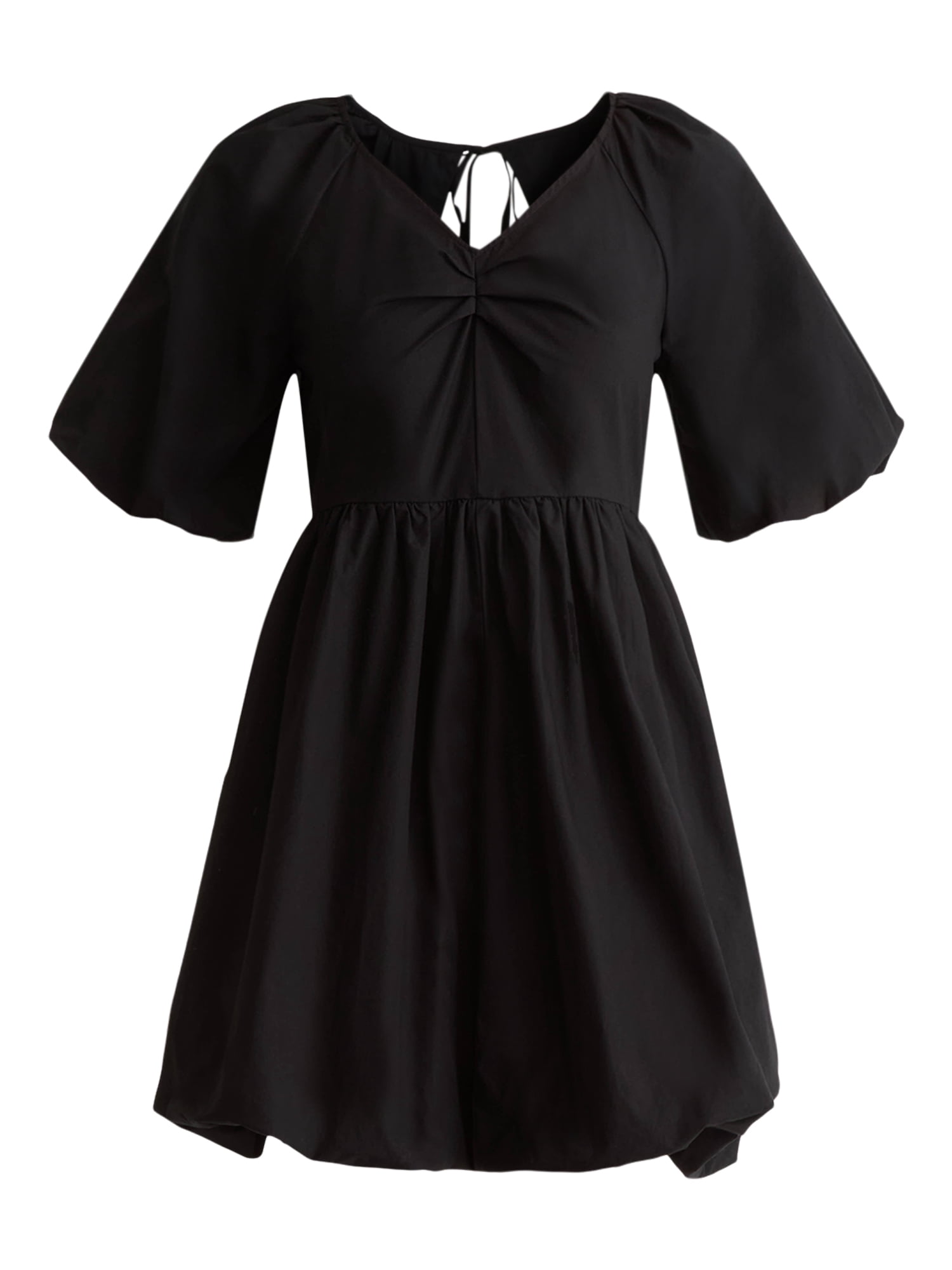 Time and Tru Women's and Women's Plus Cotton Bubble Hem Mini Dress with Puff Sleeves, Sizes XS-4X