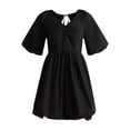thumbnail image 3 of Time and Tru Women's and Women's Plus Cotton Bubble Hem Mini Dress with Puff Sleeves, Sizes XS-4X, 3 of 4