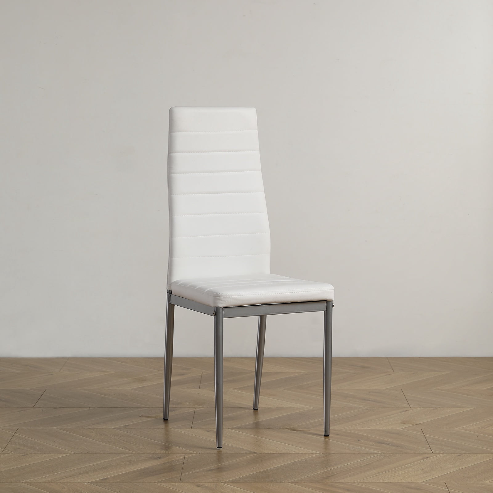 Dining Chairs Set of 4, Paproos PU Leather Kitchen Chairs with Metal Legs, Modern Dining Room Side Chairs Set with High Back for Kitchen Living Room, White(Table Not Included)
