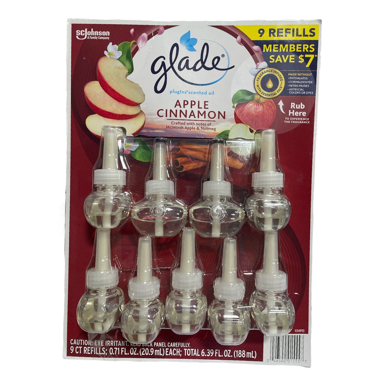 Glade PlugIns Essential Oil Wall Plug In, Apple Cinnamon, 9 Count