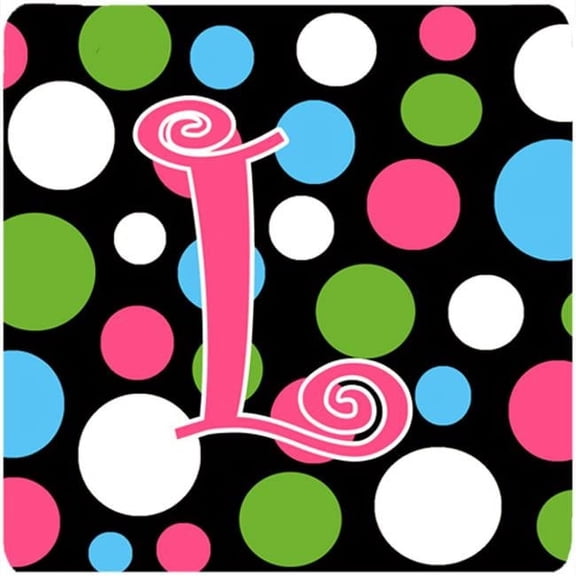 Monogram - Polkadots And Pink Foam Coasters - Set 4, Initial Letter L