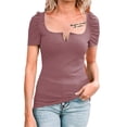 thumbnail image 3 of Solid Color Women Square Neckline Puff Sleeve Slim Shirt Tops, 3 of 5