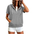 thumbnail image 5 of Amketima T Shirts for Women Half Zip Short Sleeve Hoodie, Raglan Sleeve Kangaroo Pocket Drawstring Hooded Pullover Top,Casual Athletic Sweatshirt Womens Tops, 5 of 8
