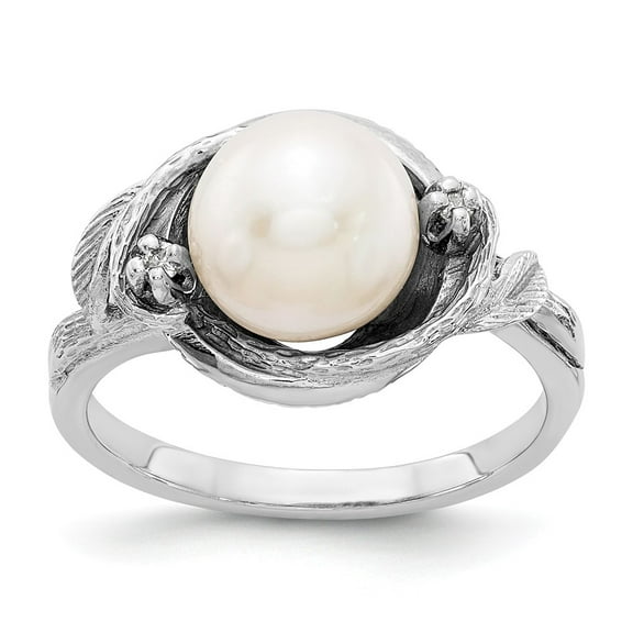 14K White Gold Ring Band Only center Stone 2 mm 7.5mm Pearl & Diamond Mounting