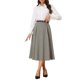 thumbnail image 2 of Falda de cuadros de cintura alta con cinturón A-Line vintage para mujer INSPIRE CHIC en negro y albaricoque XL, 2 of 6