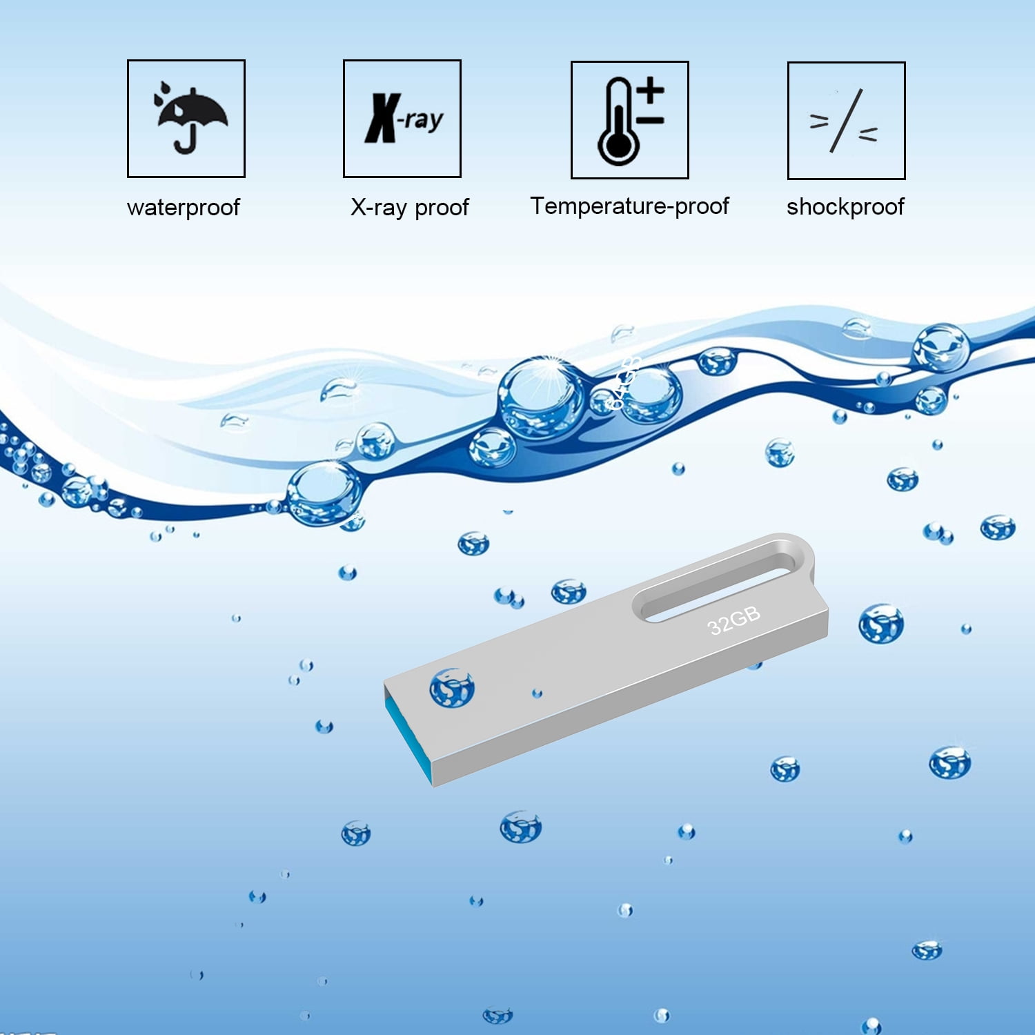 TOPESEL 32GB Flash Drive 3PCS USB 2.0 Metal USB Drive Thumb Drive Memory Stick with Keychain, Silver