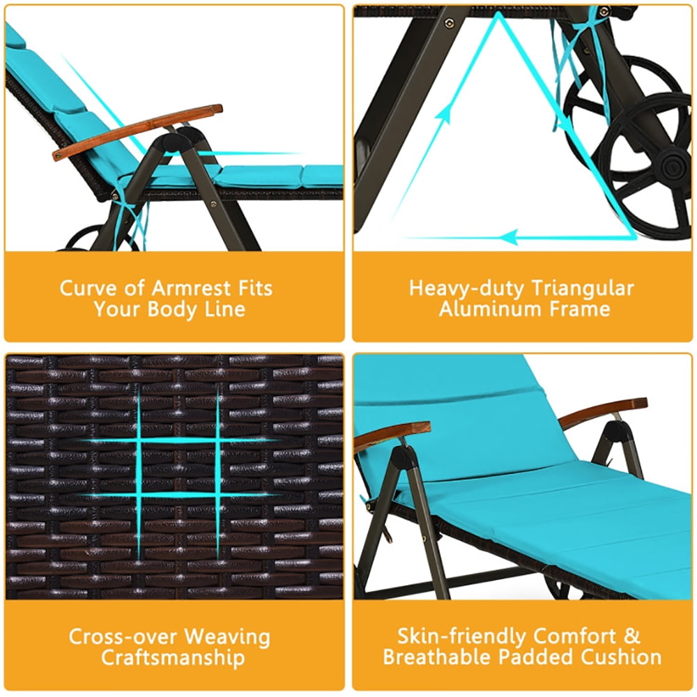 Aimee Lii Outdoor Chaise Lounge Chair Rattan Lounger Recliner Chair, Patio Loungers, Turquoise Aimee Lii Outdoor Chaise Lounge Chair Rattan Lounger Recliner Chair, Patio Loungers, Turquoise