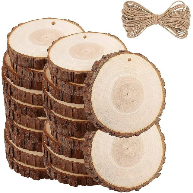 2024 30 Pcs Natural Wood Slices 6-7cm Drilled Hole Unfinished Log Wooden Circles For Diy Crafts