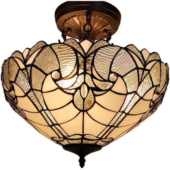 Tiffany Style 2 Light Vintage Semi-Flush Ceiling Lamp - 16" Wide
