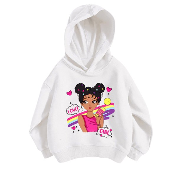 Confree Sweatshirts For Girls Graphic Print Long Sleeve Hoodie Spring Autumn Everyday Wear Soft Casual Toddler Girls Pullover Top Size 3-4 Years White