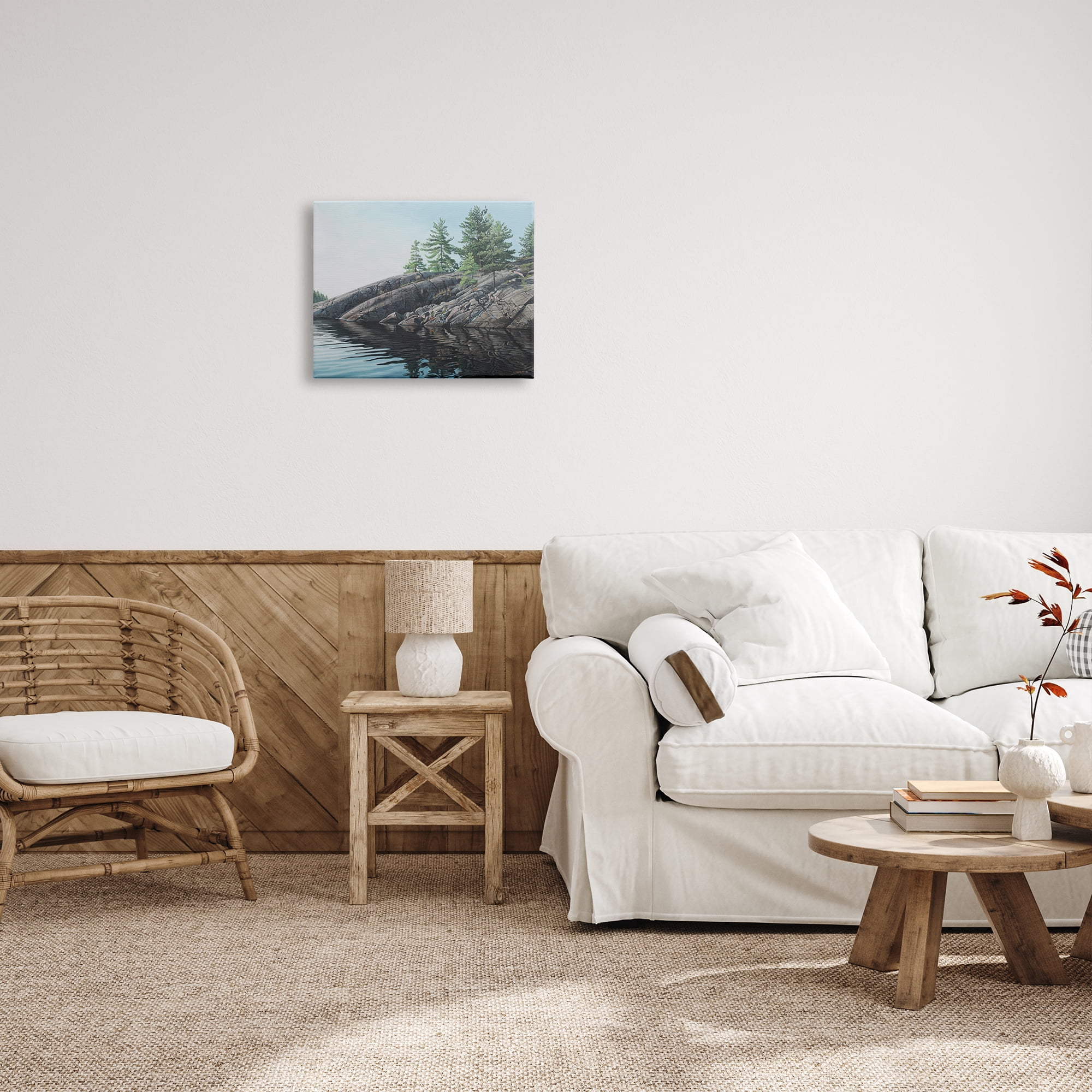 Stupell Industries Rocky Lake Scenery Nature Painting Gallery Wrapped Canvas Print Wall Art, 20 x 16