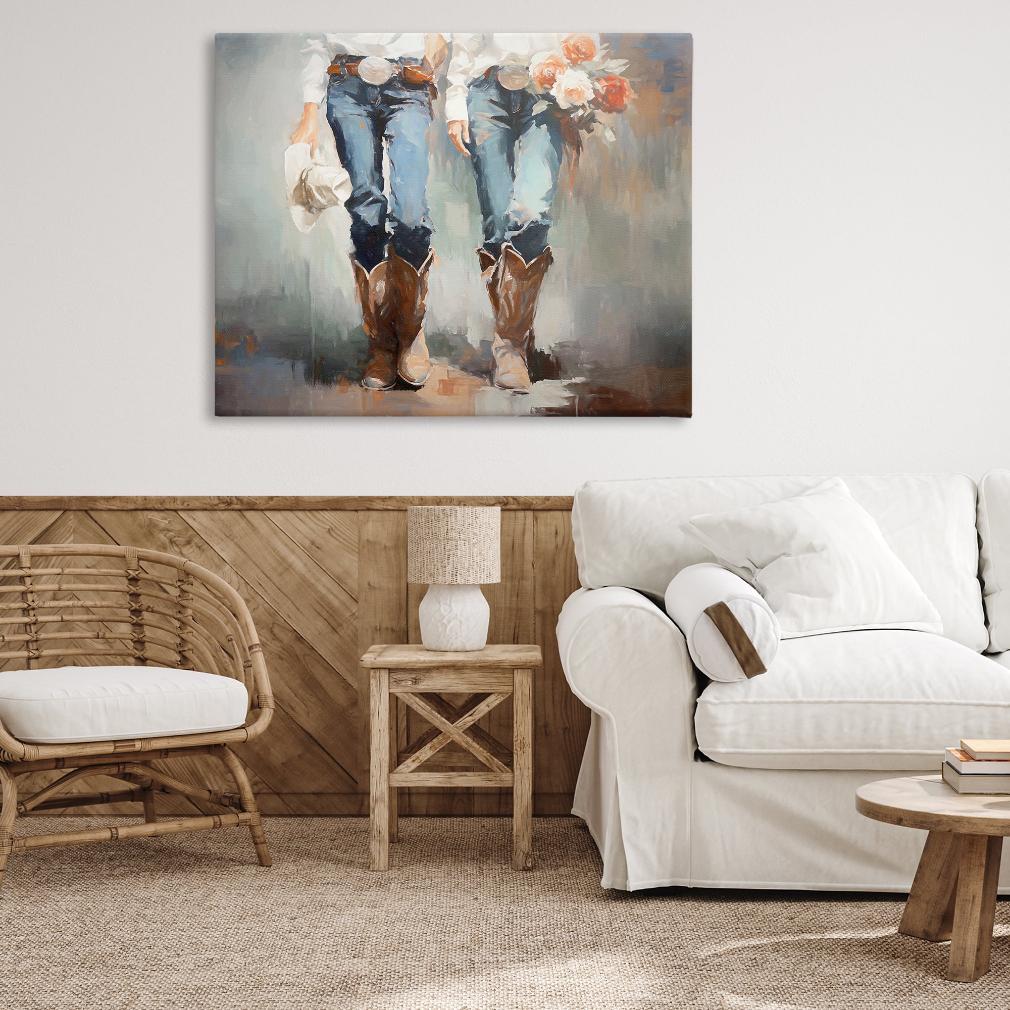 Stupell Industries Floral Cowgirl Pair Novelty Painting Gallery Wrapped Canvas Art Print Wall Art, 48 x 36
