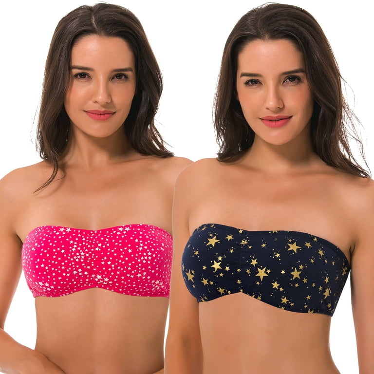 Women's Cotton Bandeau Wirefree Strapless Bra Crop Tube Top-2 Multi-Color  Pack-RED,NAVY-L:36C 36D 38A 38B 38C